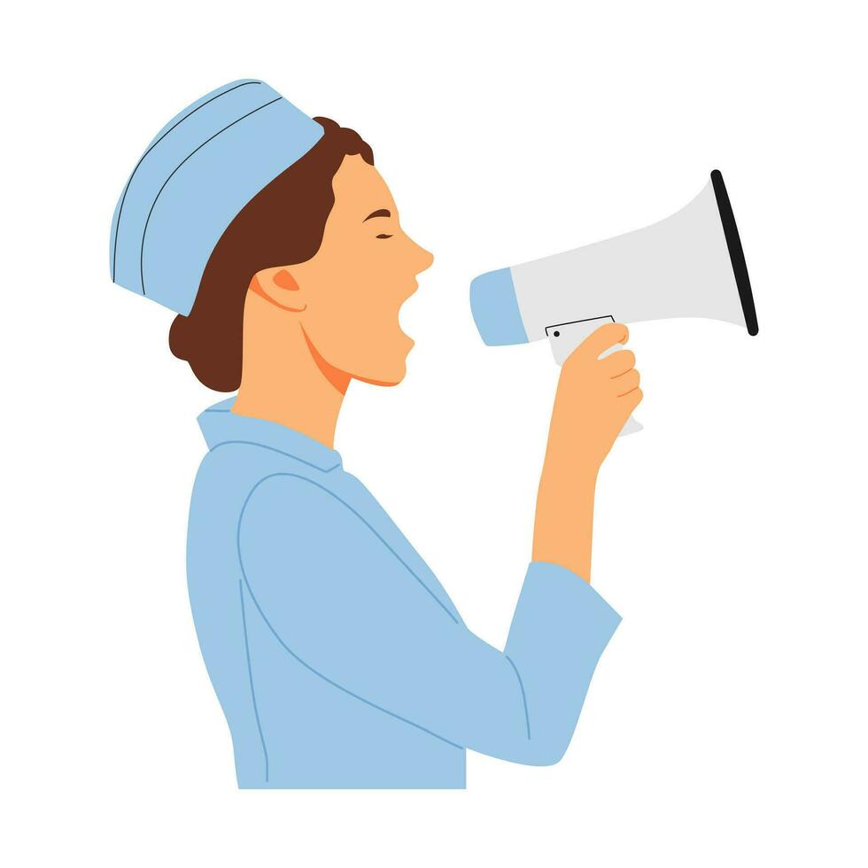 vector illustration of a person shouting through a megaphone, loudspeaker