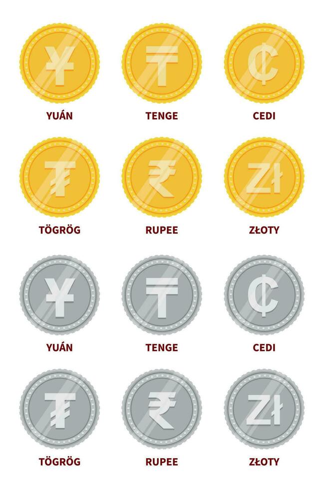 Vector gold and silver coins with money signs