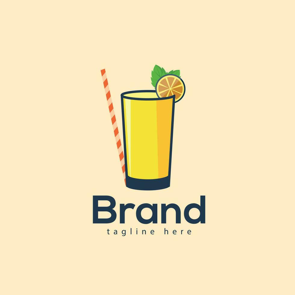 A Glass Of Juice Illustration Mimosa Drink Logo With A Slice Of Lemon And A Slice Of taste Lemon.  Vector Clip Art Juice Design With Premium Modern Logo Template.
