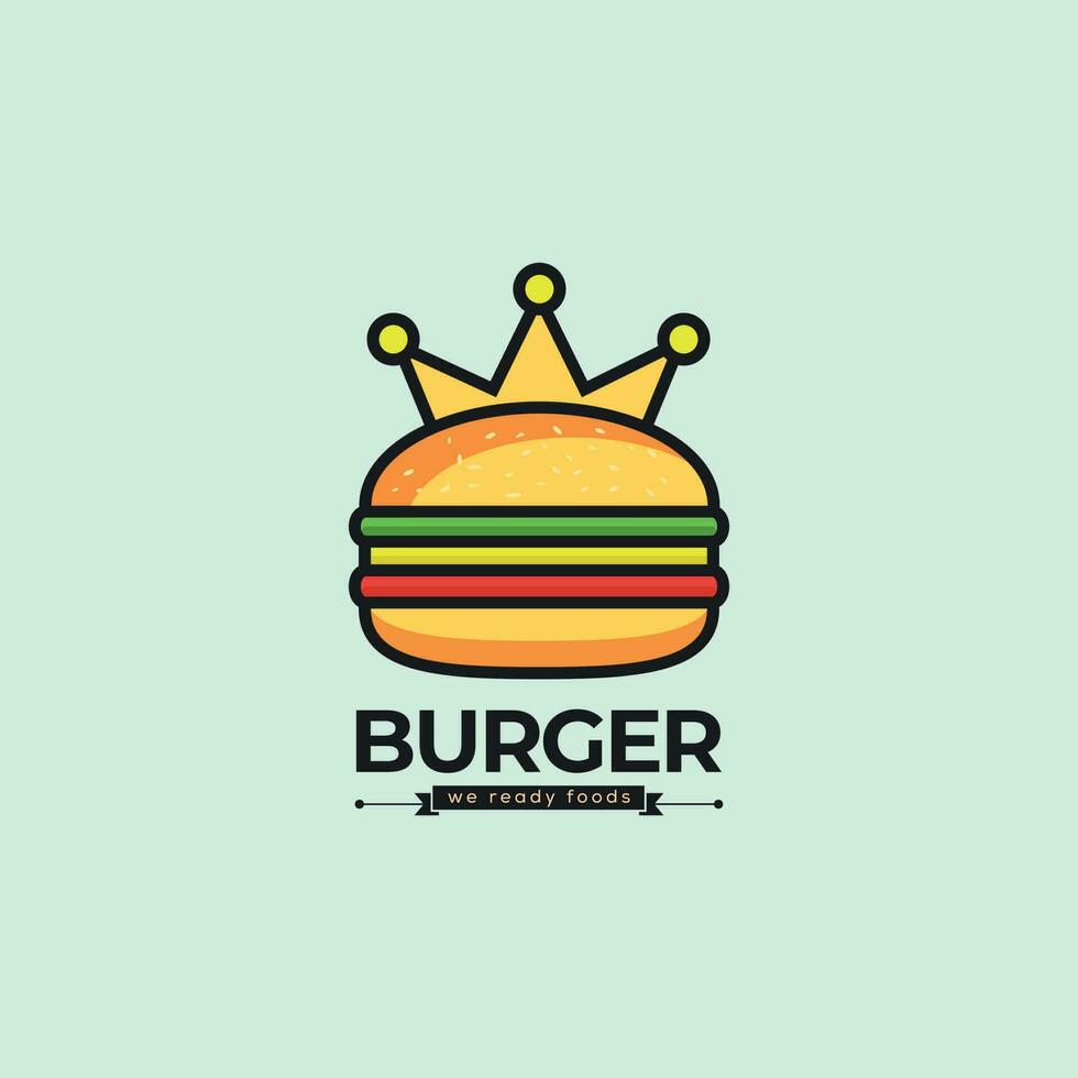 Burger Illustration Vector Logo Design Template, Fast Food Logo, Badge Flat Modern Minimal Design Illustration.  Premium Elements With Spoon And Chopstick Vector Color Emblem.