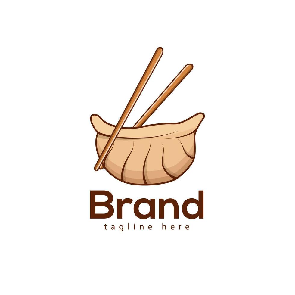 Logo For A Brand That Is Made By Chopsticks. Taste Healthy Dim Sum Delicious Chinese Food Illustration Vector Clip Art Design With Premium Modern Logo Template.