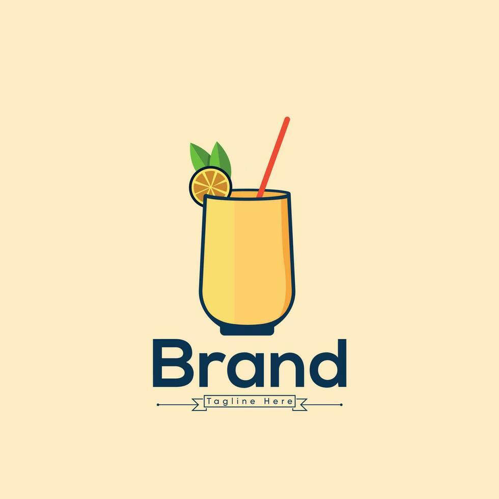 Creative Glass Of Juice Illustration Mimosa Drink Logo With A Slice Of Lemon And A Slice Of taste Lemon. Vector Clip Art Juice Design With Premium Modern Logo Template.