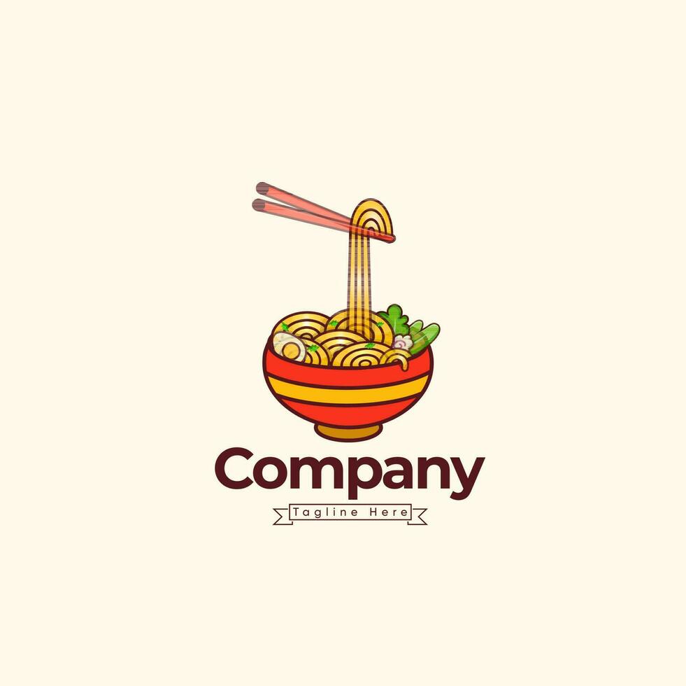 fideos pho comida logo modelo diseño, pho icono diseño modelo elementos con cuchara y palillo vector color emblema. fideos plato con palillo y blanco antecedentes.