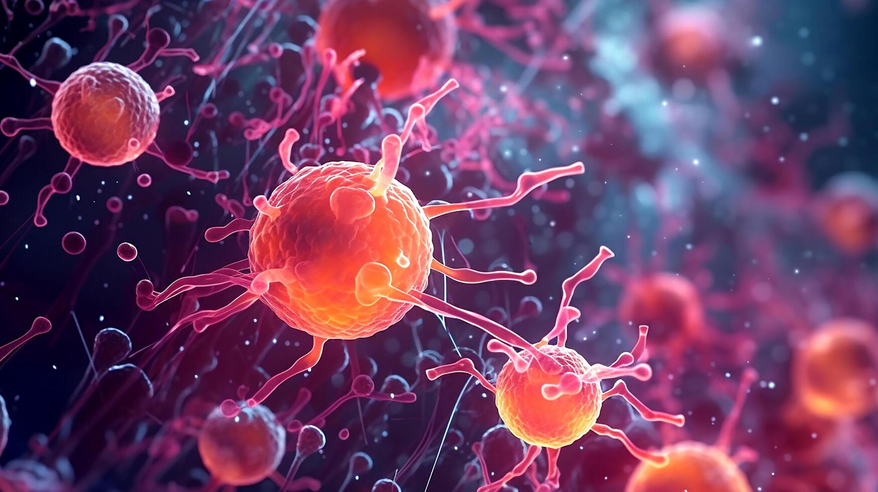 Bacteria, Digital illustration of bacteria or influenza virus, Bacteria cell under microscope, photo