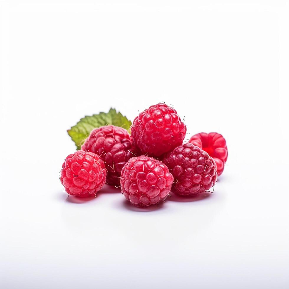 Bunch of a red raspberry on a white background AI generated photo
