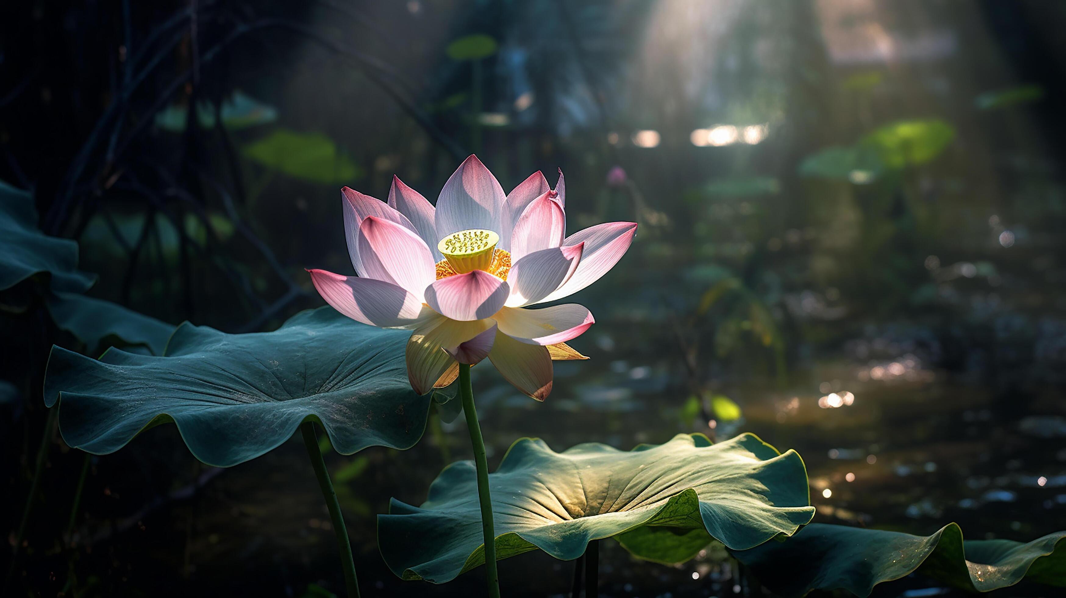 Lotus flower, A single lotus flower shining in the sun, 24663768 Stock
