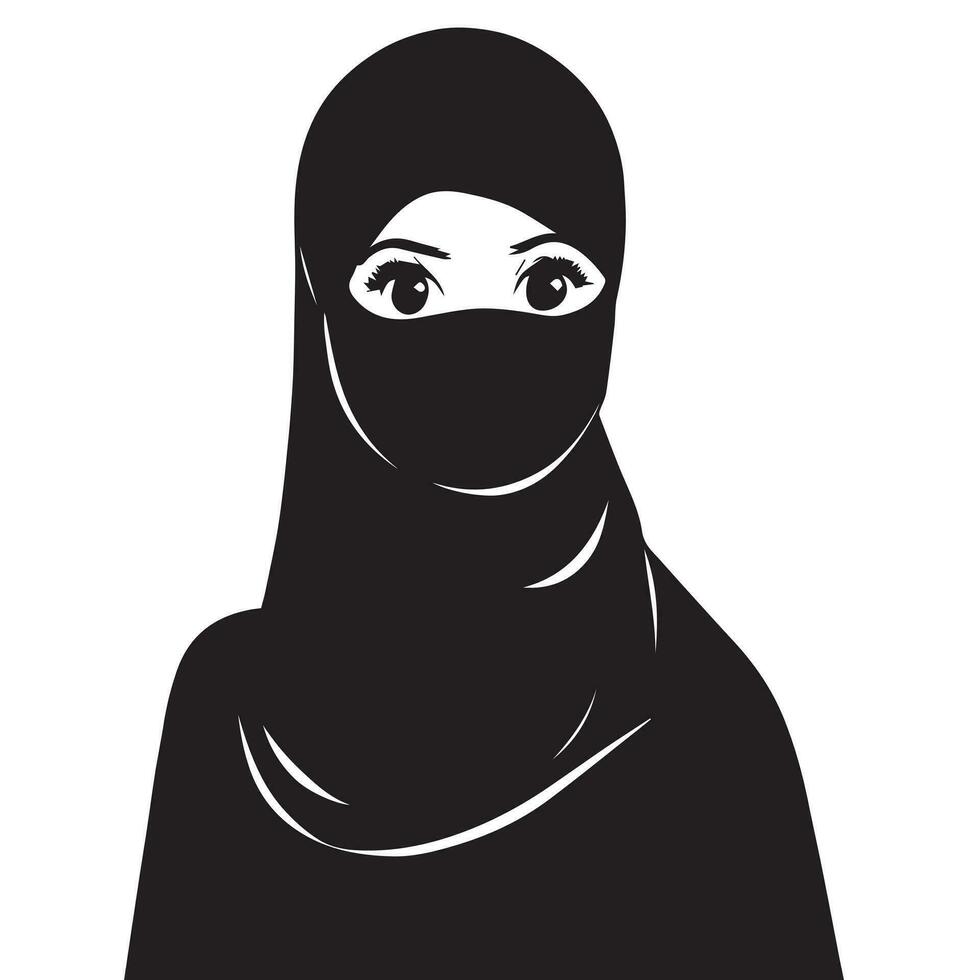 A muslim Hijab women vector silhouette, A Muslim Girl Wearing a Hijab vector illustration.