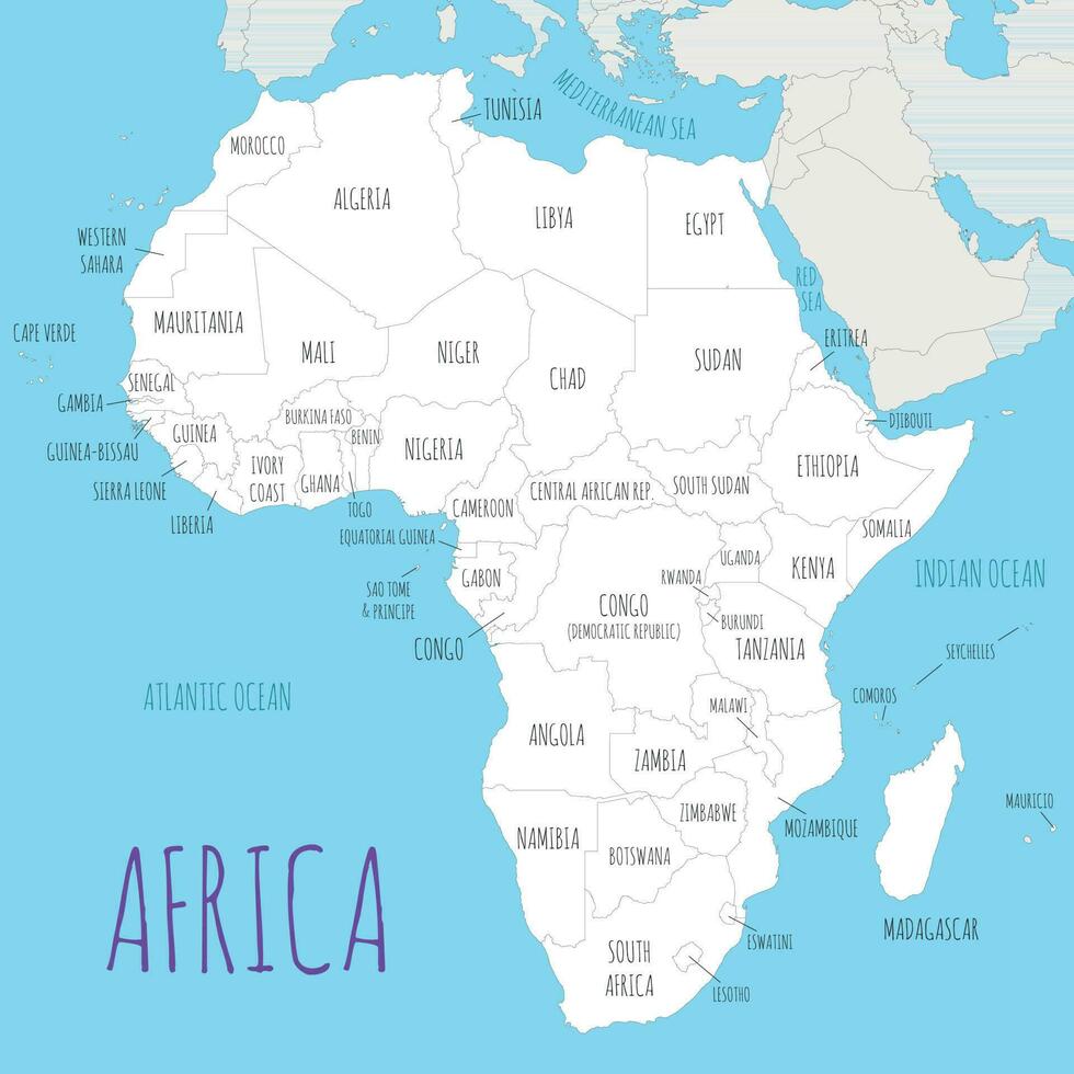 Political Africa Map vector illustration with countries in white color. Editable and clearly labeled layers.