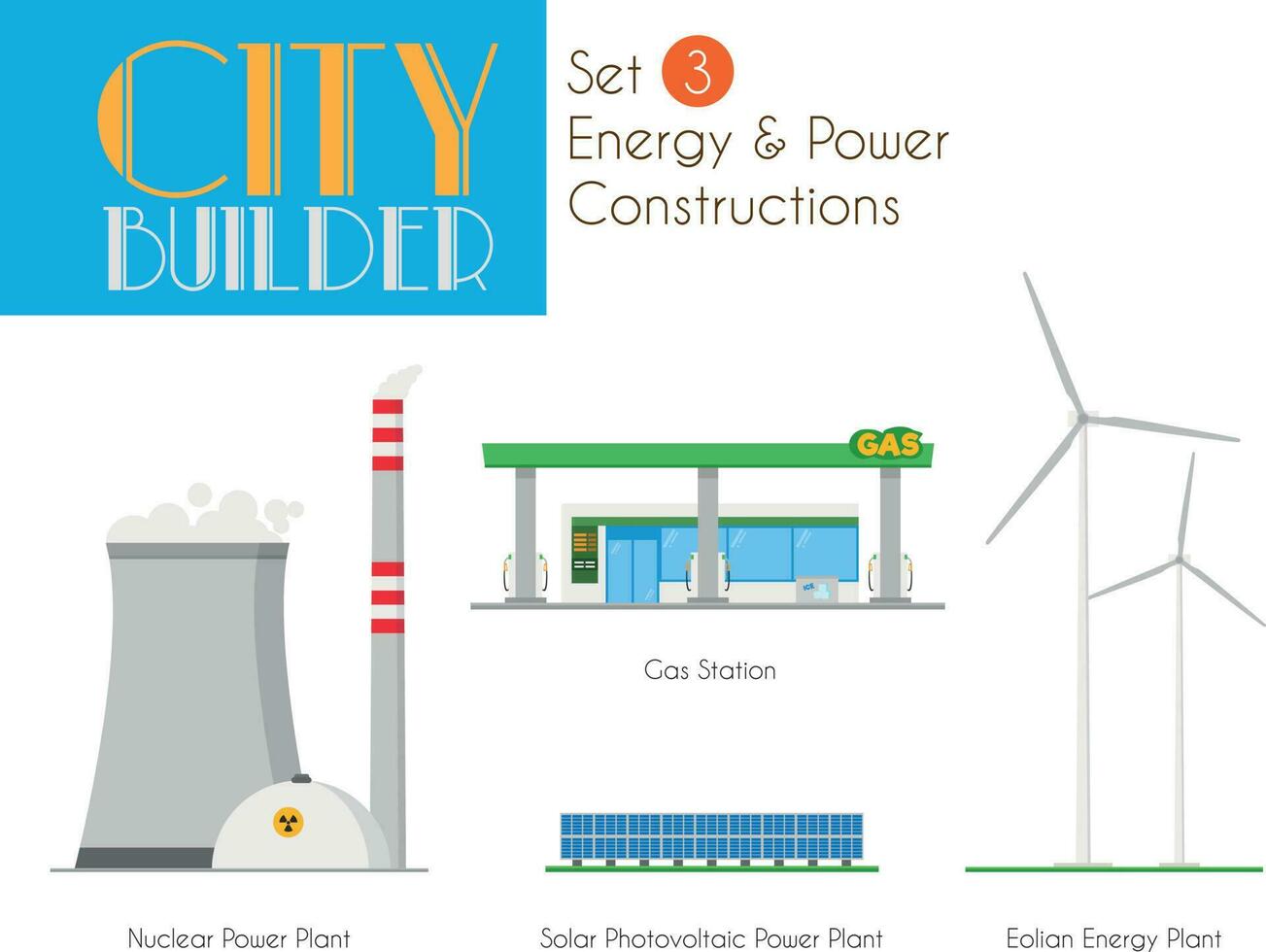 City Builder Set 3. Energy and Power Constructions vector