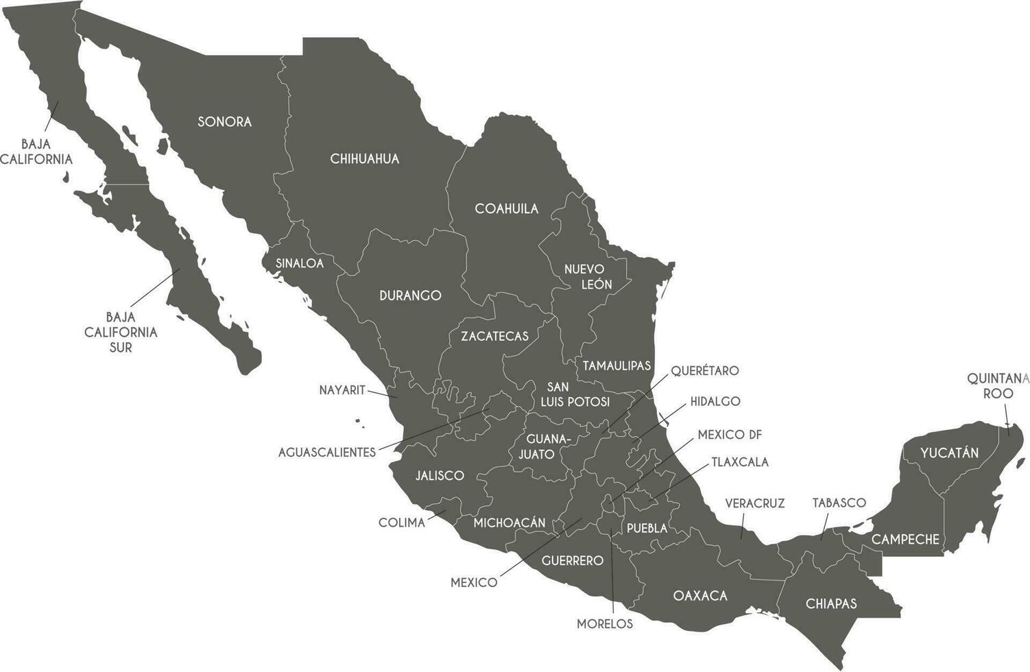 vector mapa de mexico con regiones o o estados y administrativo divisiones editable y claramente etiquetado capas.