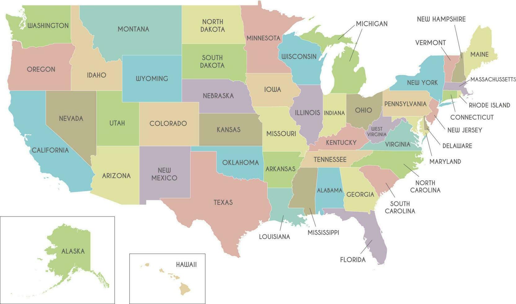 Vector map of USA with states and administrative divisions. Editable and clearly labeled layers.