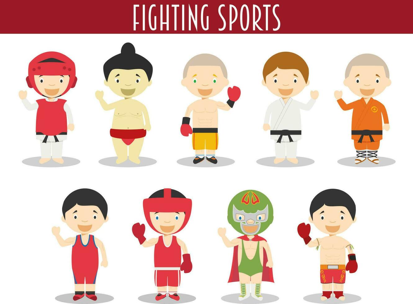 Vector Set of Fighting Sports in cartoon style