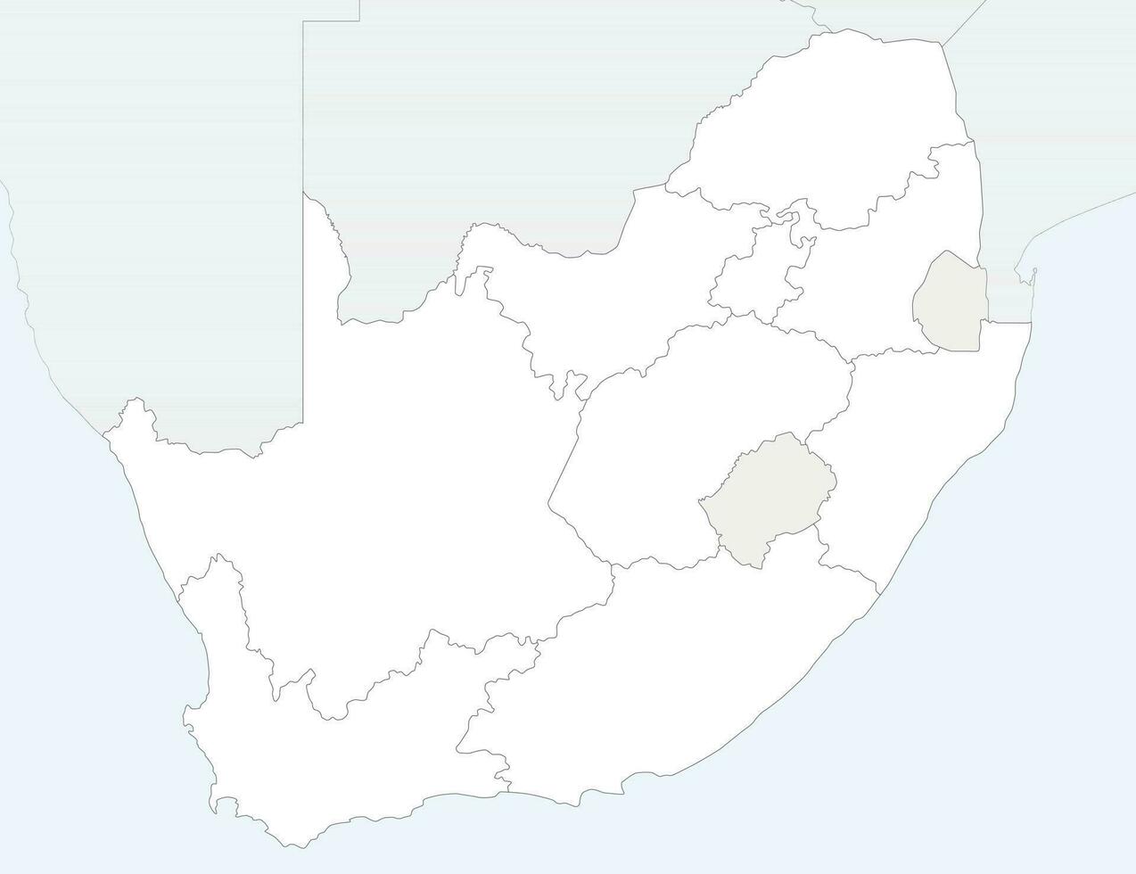 Vector blank map of South Africa with provinces and administrative divisions, and neighbouring countries. Editable and clearly labeled layers.