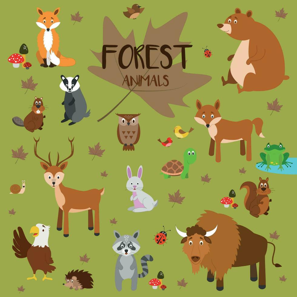 vector ilustración conjunto de bosque animales en dibujos animados estilo.