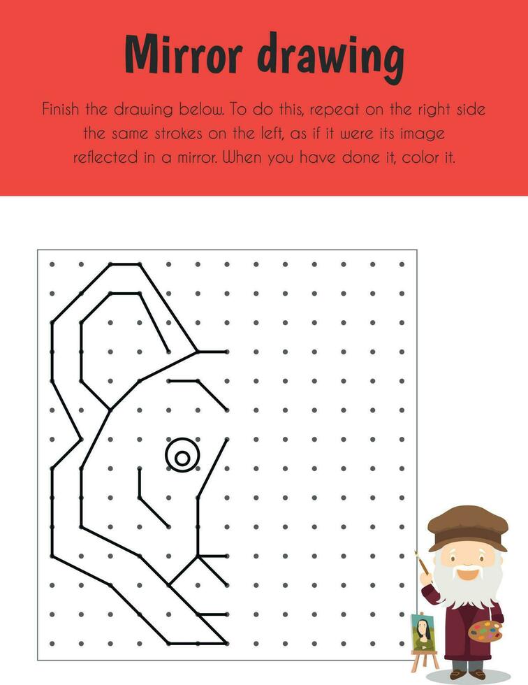 Mirror drawing Educational Sheet. Primary module for Spacial Understanding. 5-6 years old. Educational Sheets Series vector