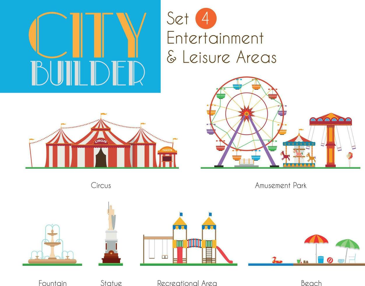 ciudad constructor conjunto 4. entretenimiento y ocio areas vector
