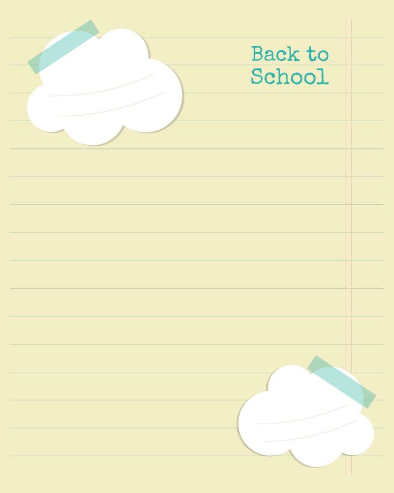 Back to school notebook sheet with cloud sticker, vintage style, lined notepad sheet for notes, to-do list planning. vector