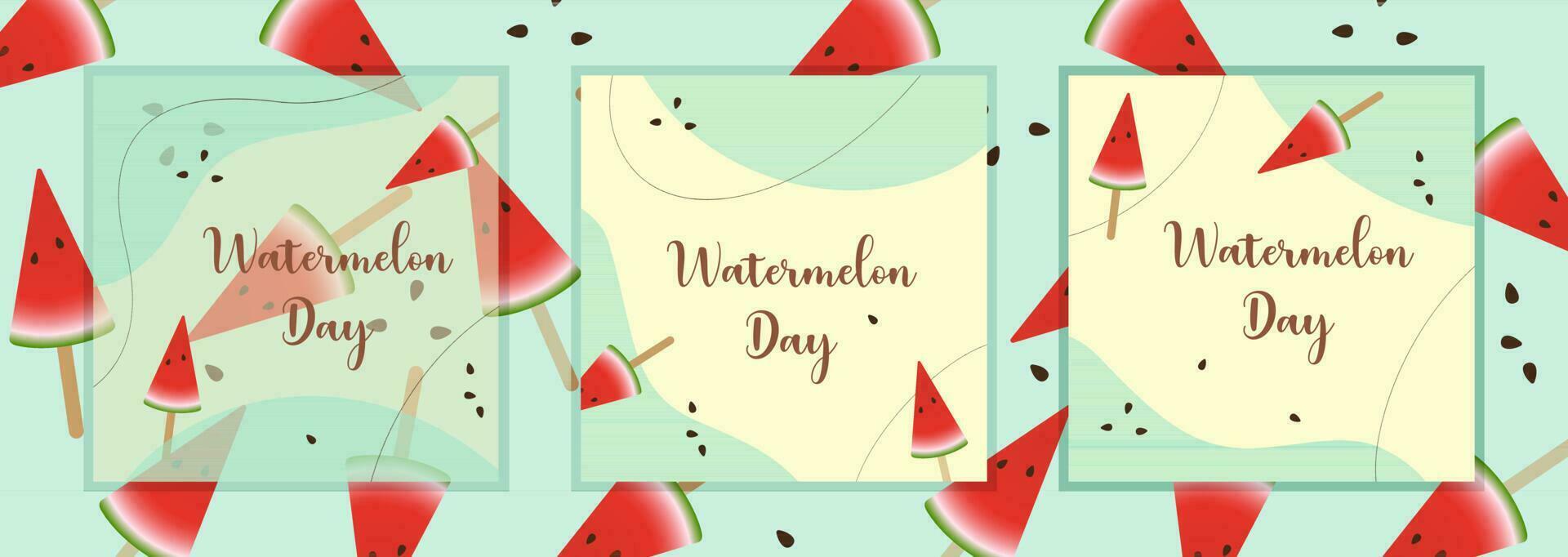 Watermelon day posters and pattern, background boho style, banners set and pattern background. vector