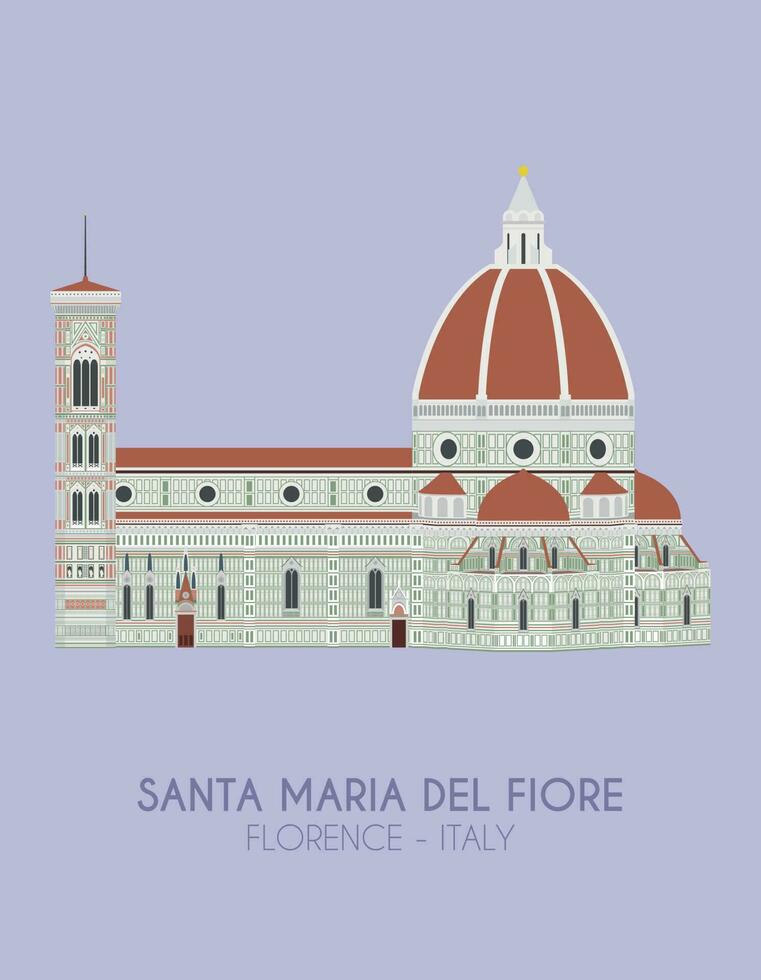 moderno diseño póster con vistoso antecedentes de Papa Noel maria del fiore en florencia, Italia. vector ilustración