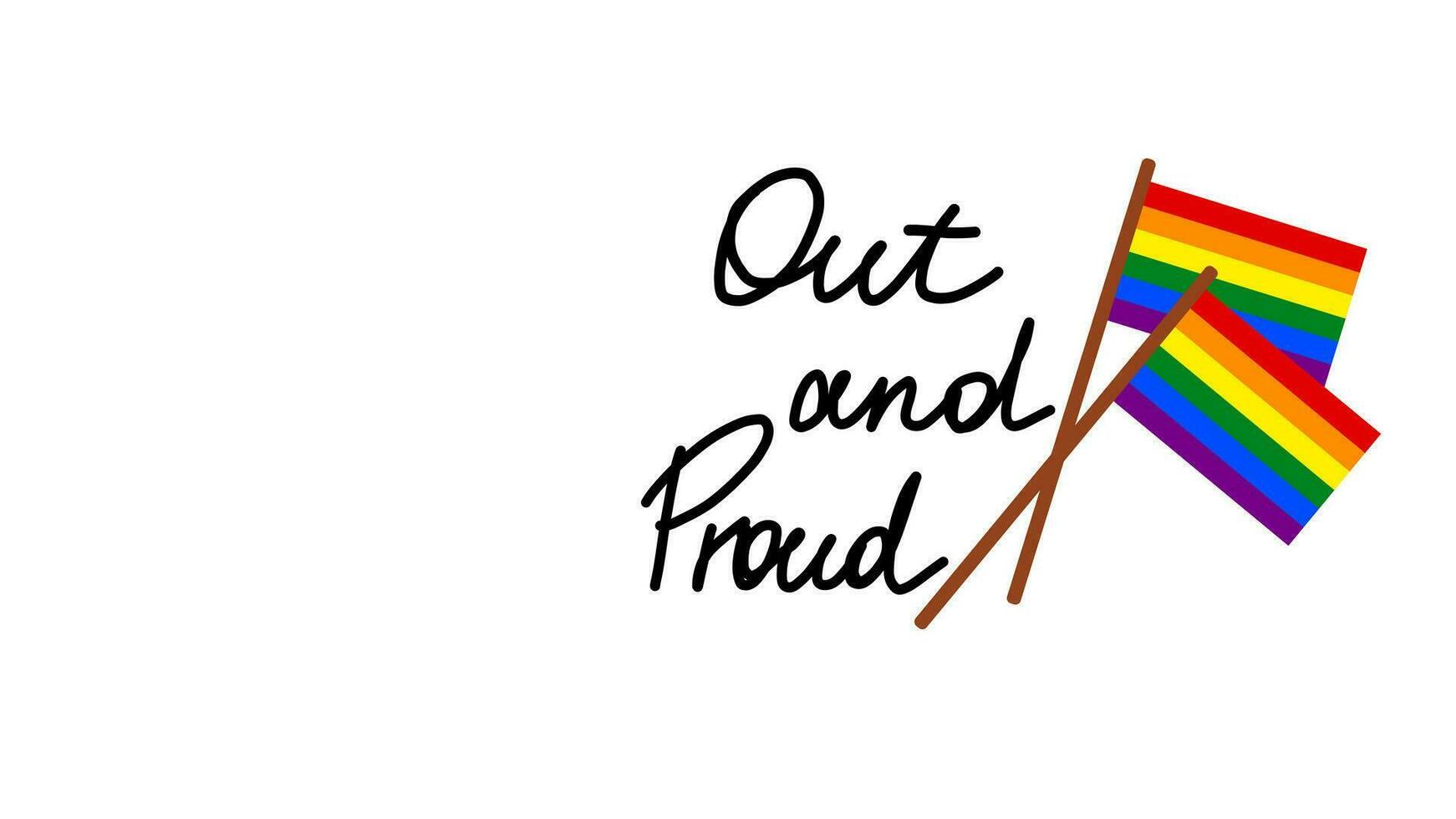 LGBT flags with Out and Proud lettering. Vector illustration banner.