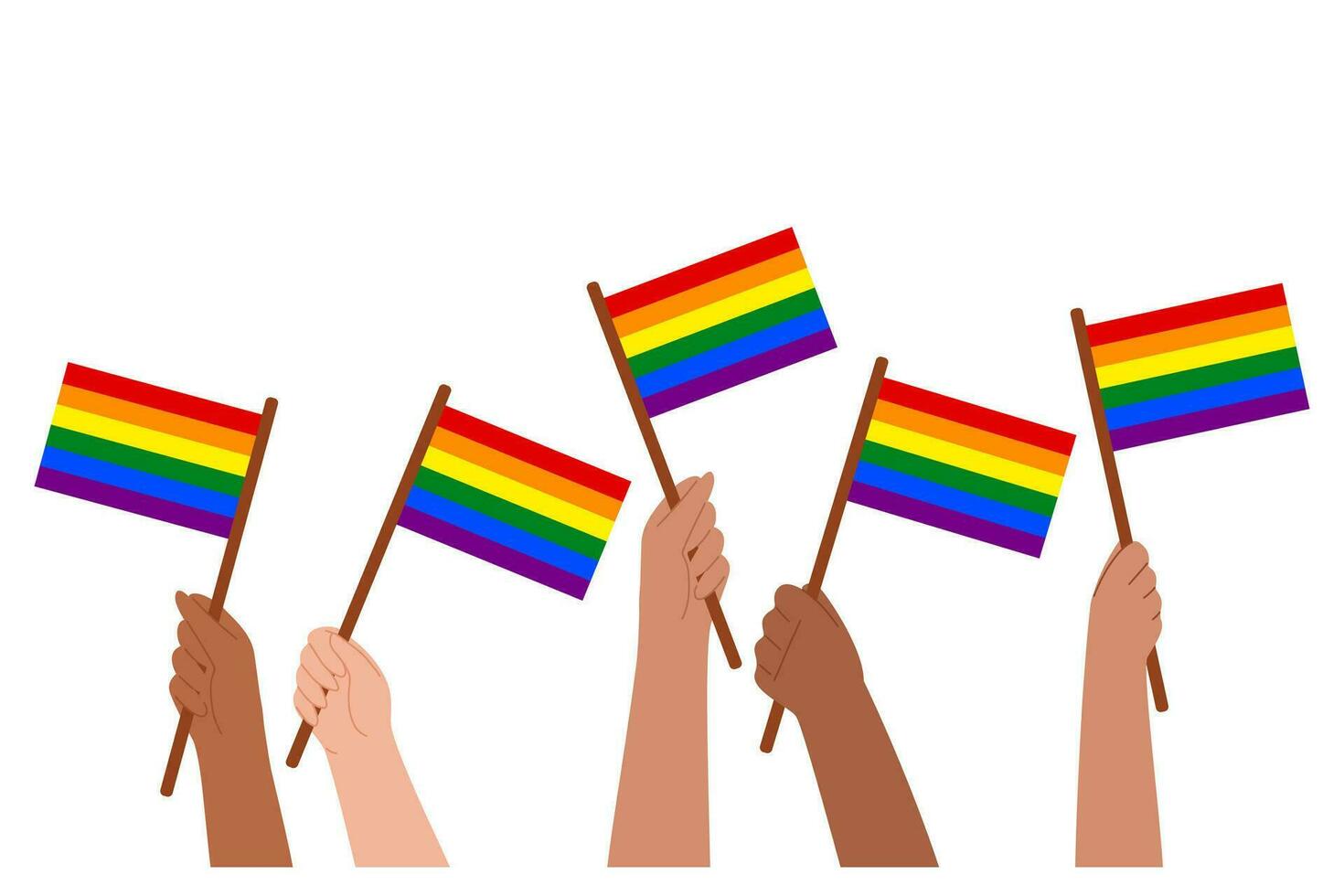 Hands waving LGBTQ flags illustration banner. vector