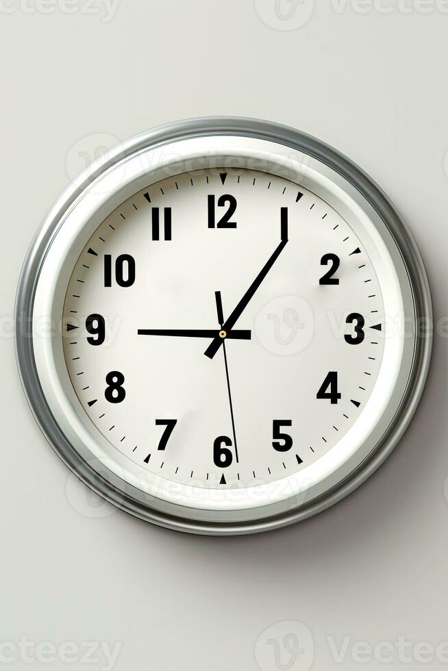 Realistic Silver Wall Clock On Gray Background. photo