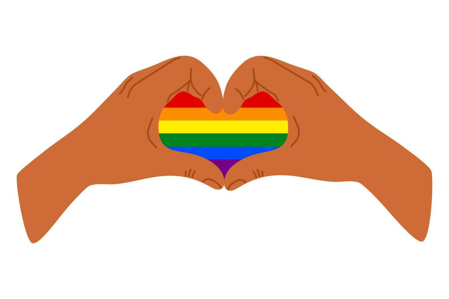 Hands forming heart shape with LGBTQ heart inside. Vector illustration.