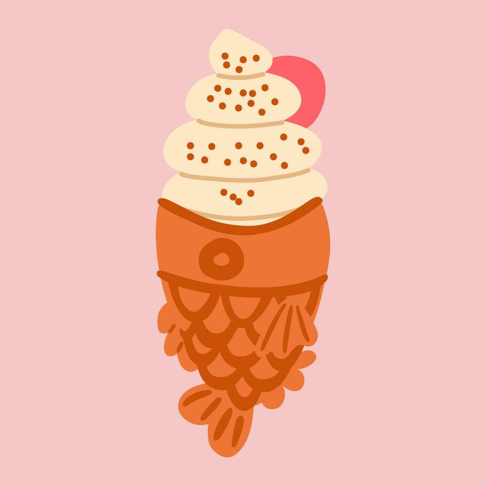 Taiyaki aisukurimu. Taiyaki ice cream vector illustration.
