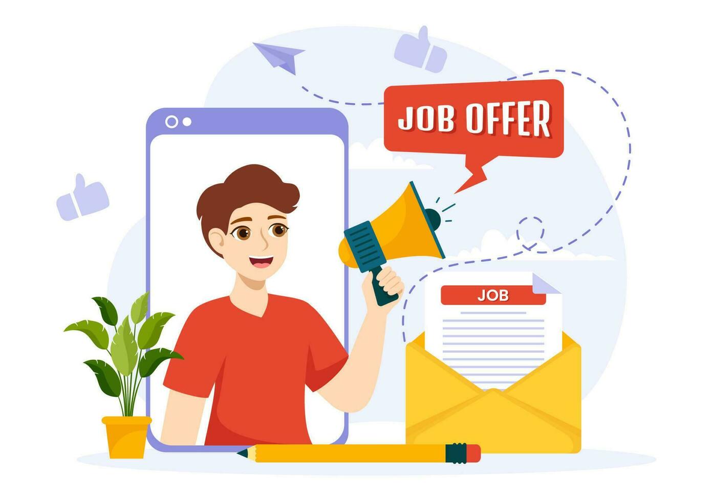 Job Offer Vector Illustration with Businessman Recruitment Search, Start Career and Vacancy at a Company in Flat Cartoon Hand Drawn Templates