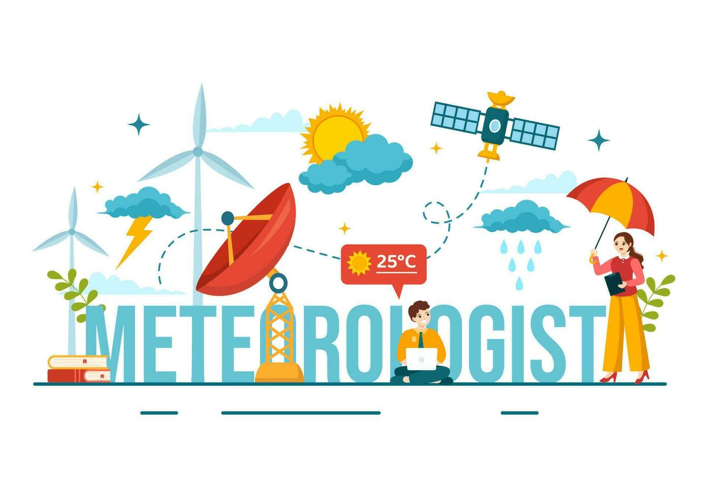 meteorólogo vector ilustración con clima pronóstico y atmosférico precipitación mapa en plano dibujos animados mano dibujado aterrizaje página plantillas