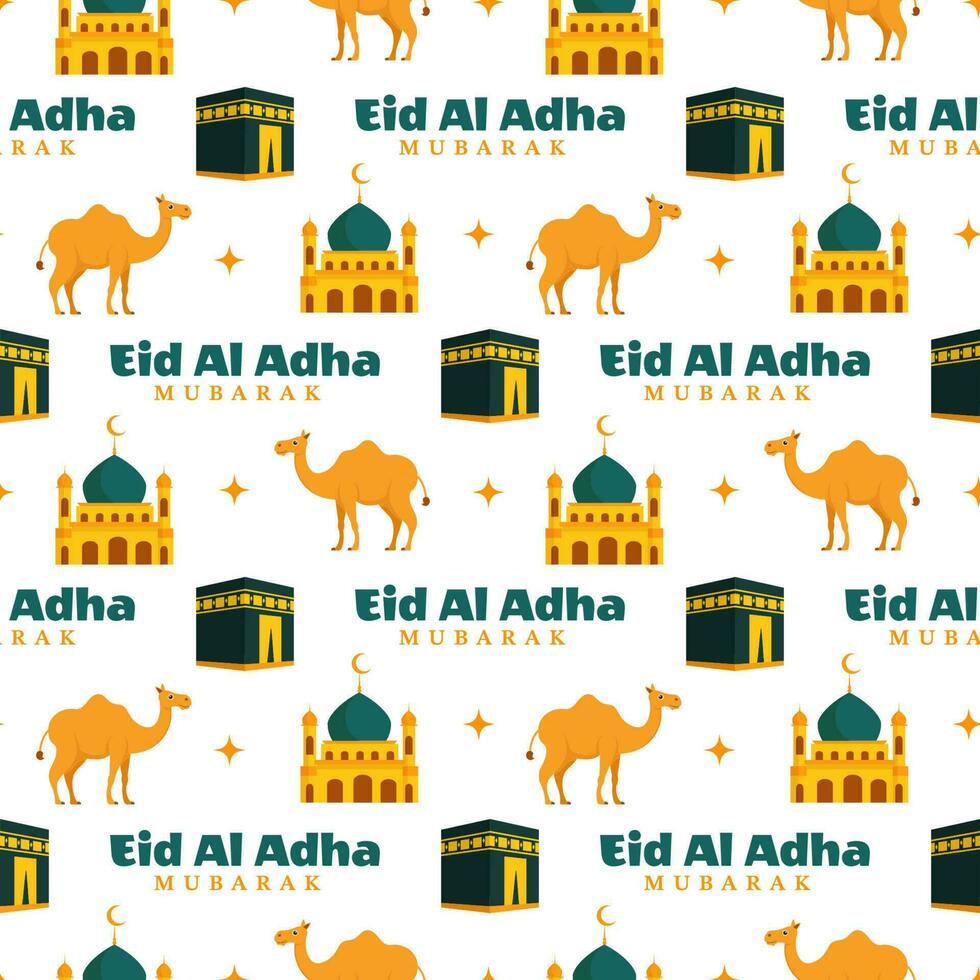 contento eid Alabama adha Mubarak sin costura modelo de musulmanes celebracion con sacrificatorio animales en modelo mano dibujado dibujos animados plano ilustración vector