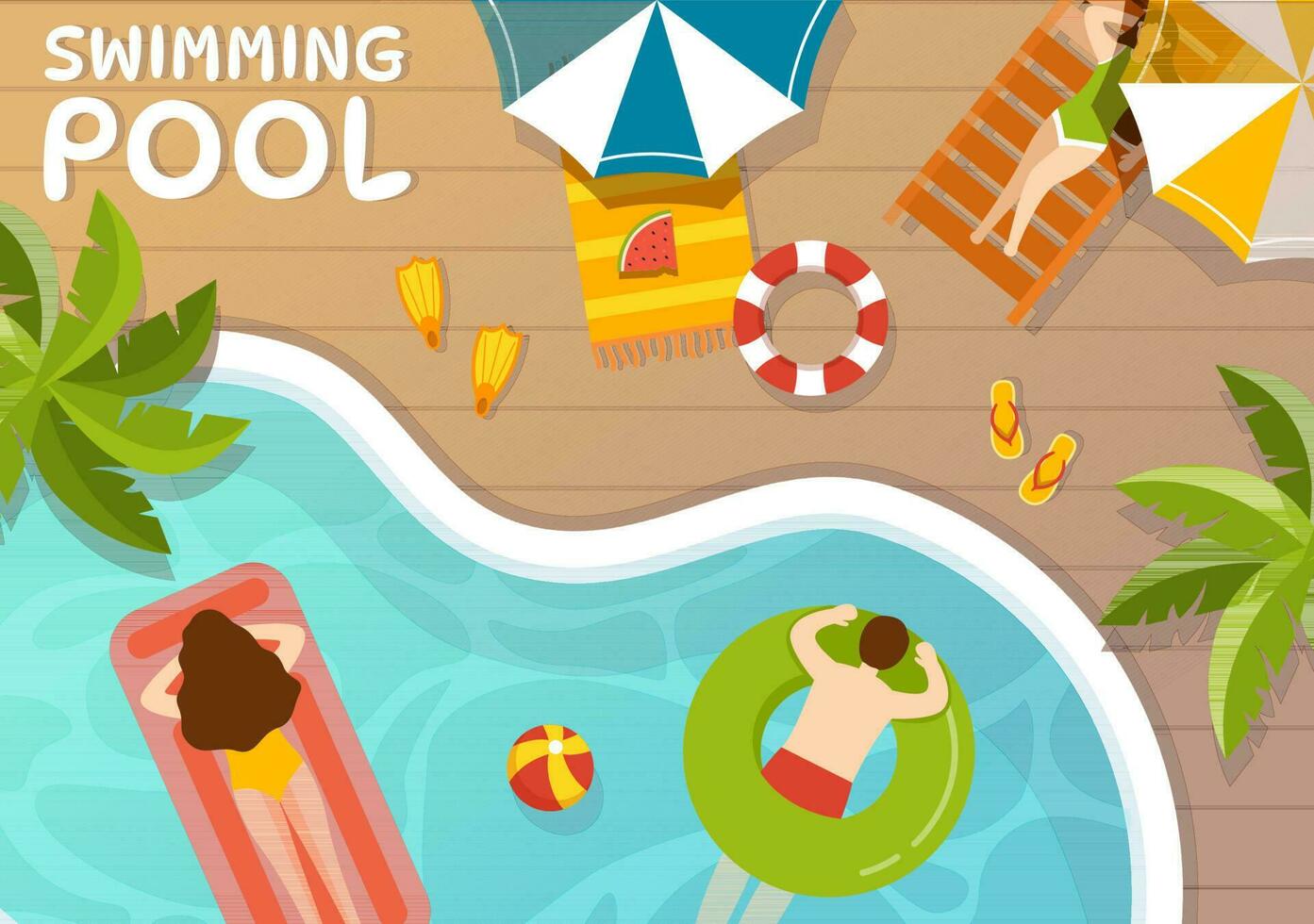 Swimming Pool Vector Illustration with Summer Vacation Landscape Concept and Swim Summer Activity in Flat Cartoon Hand Drawn Background Templates