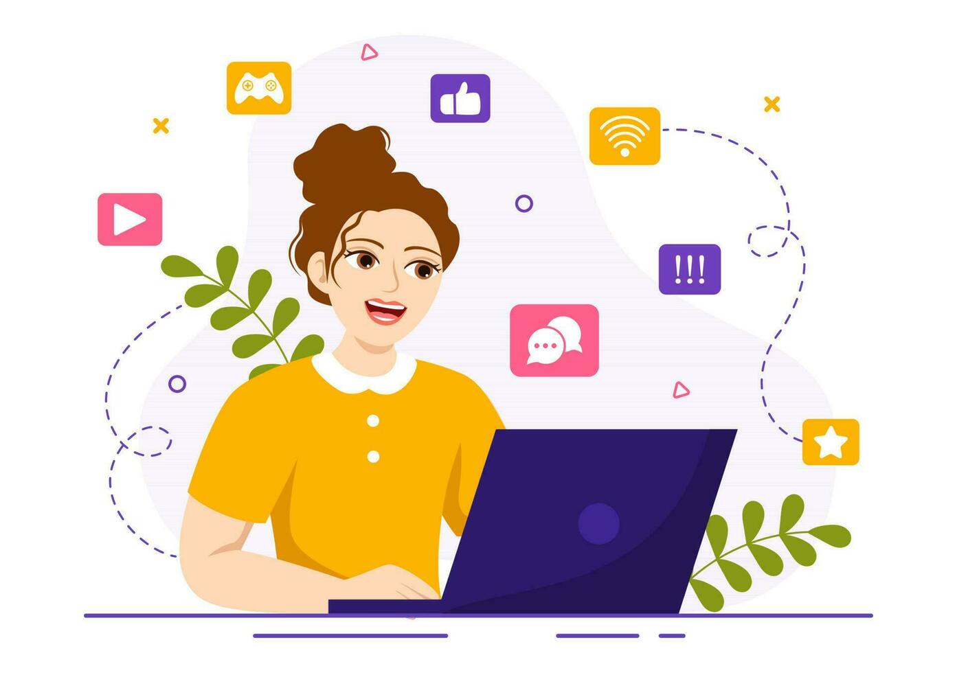 Internet Addiction Vector Illustration with Young People Addicted to Using Devices Such as Laptop or Smartphone in Flat Cartoon Hand Drawn Templates