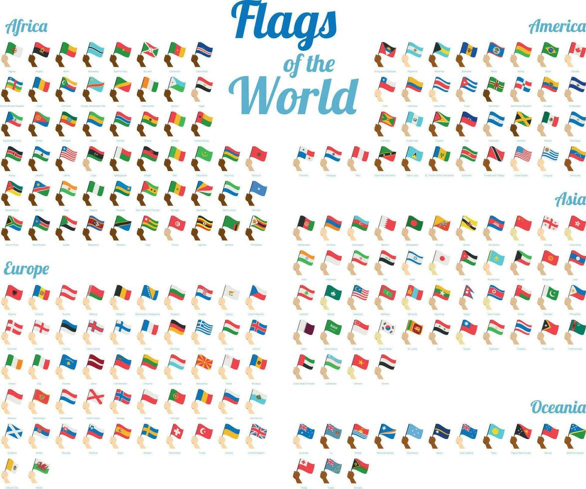 Vector set of world flags isolated on white background. Complete collection. High detail.