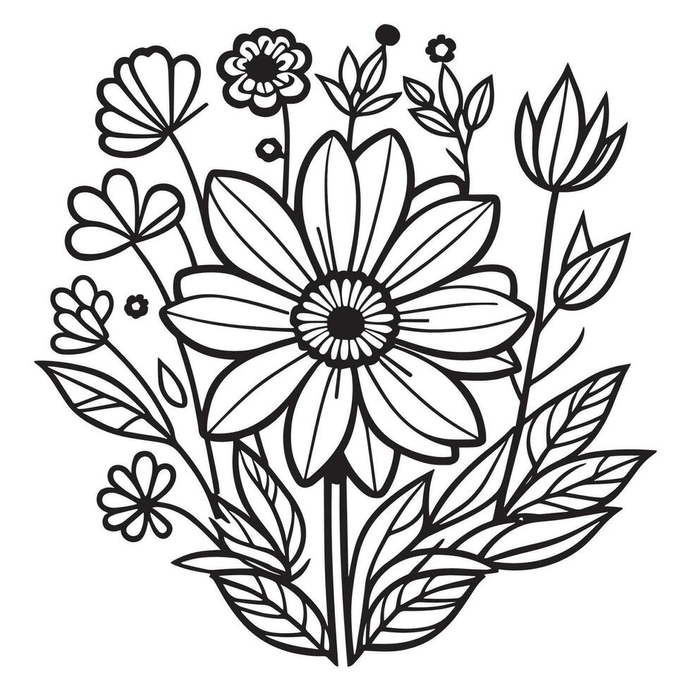 esta es línea Arte flor vector clipart, flor vector silueta, floral vector silueta.