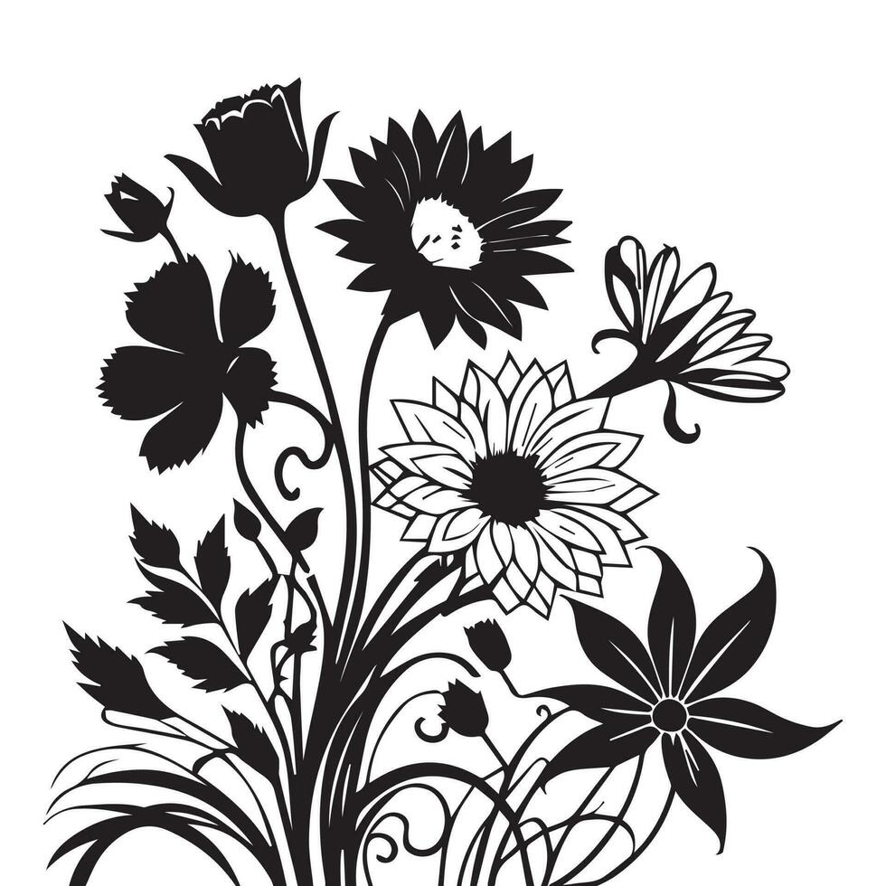 Floral Flower Vector Line art Illustration, Floral Flower vector Silhouette, Flower vector. Floral Pattern