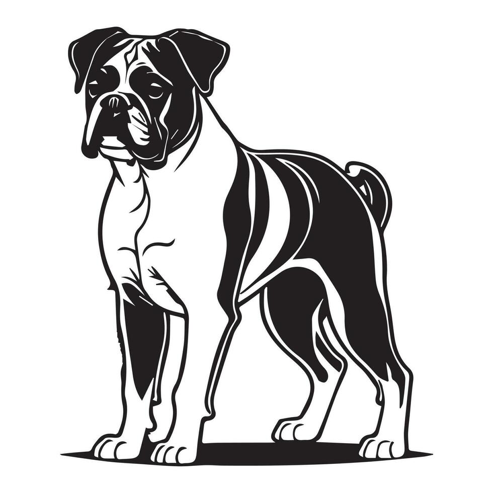 Bull Dog Vector Silhouette, Black and white bull dog silhouette.