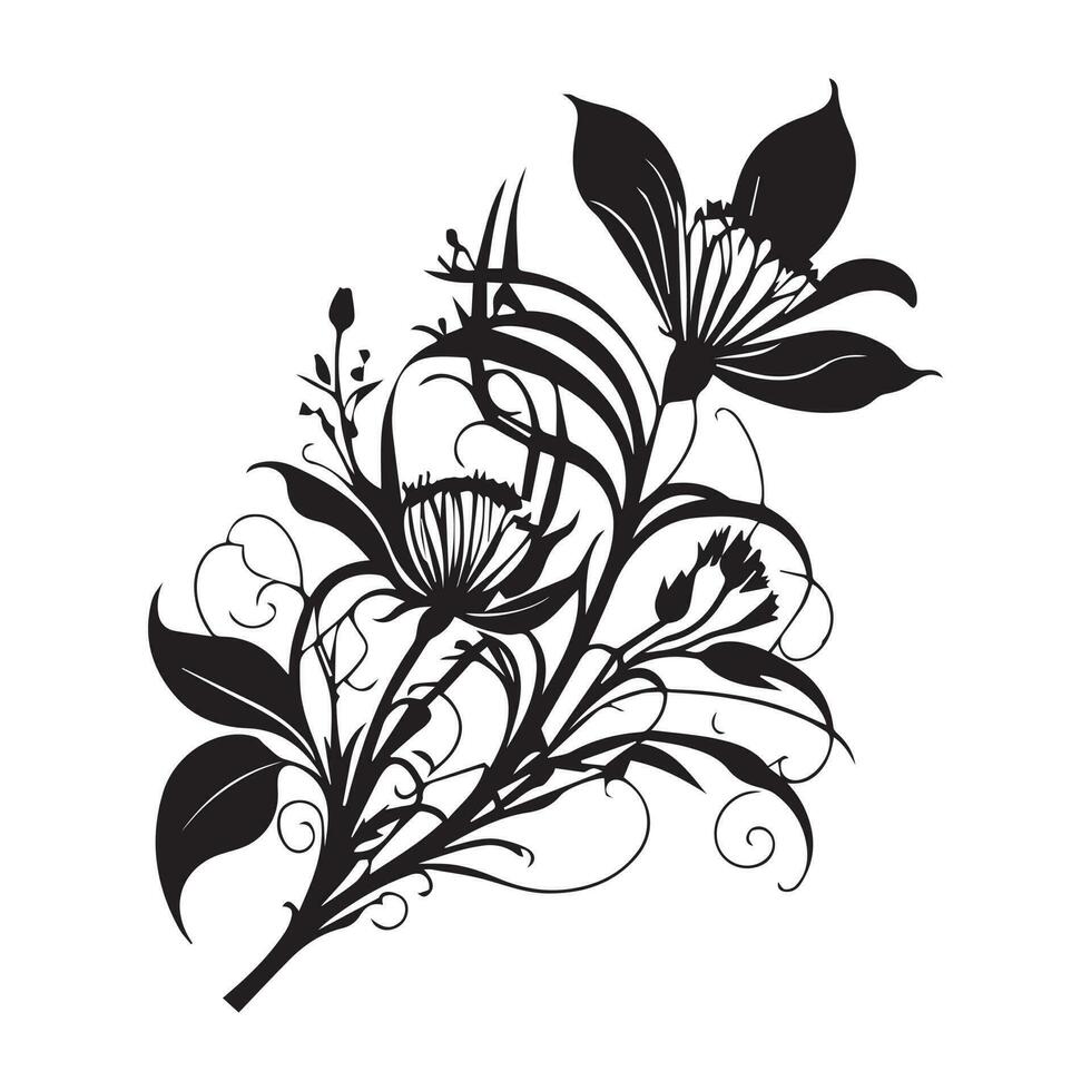 Floral Flower Vector Line art Illustration, Floral Flower vector Silhouette, Flower vector. Floral Pattern