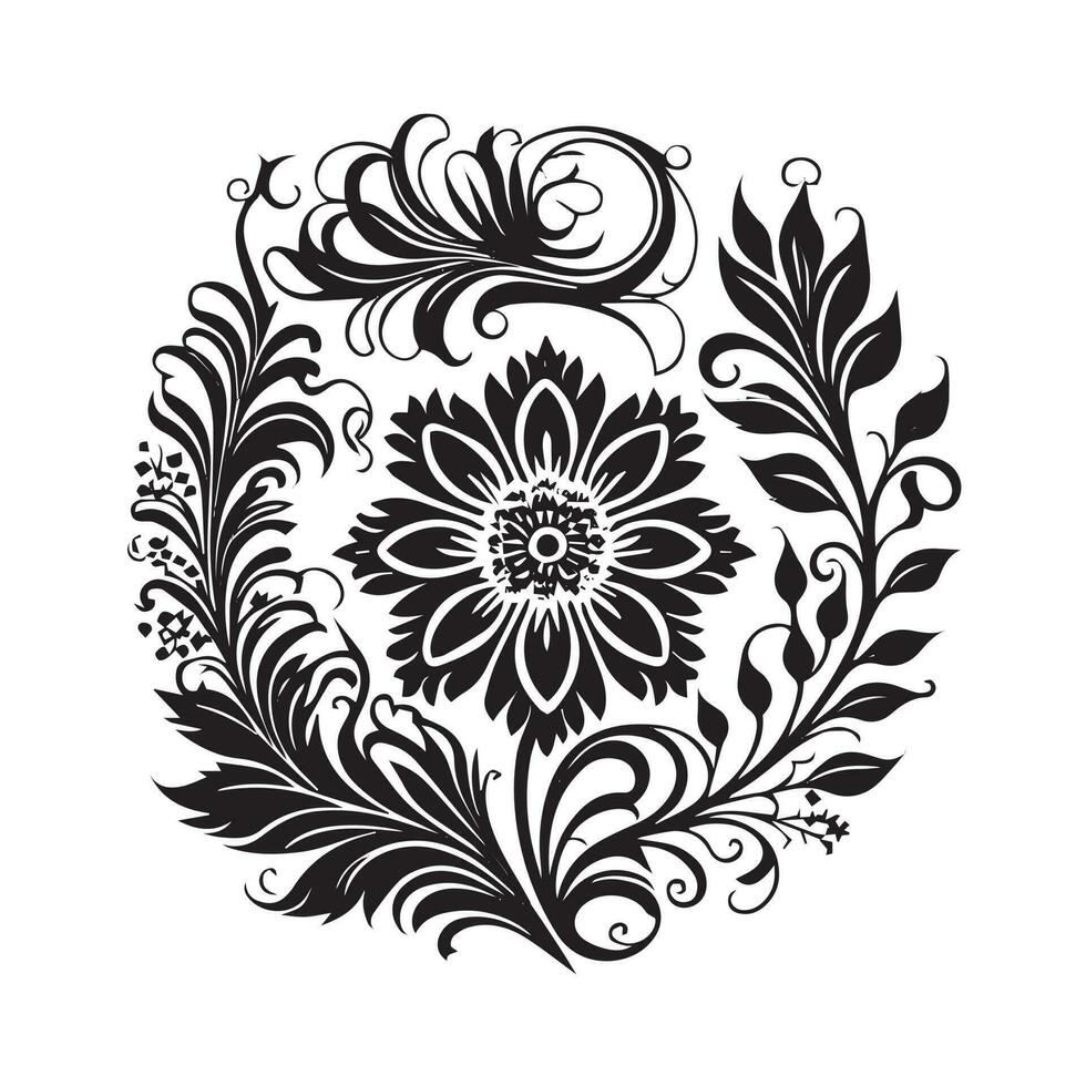 Floral Ornament vector silhouette, Set of floral design elements