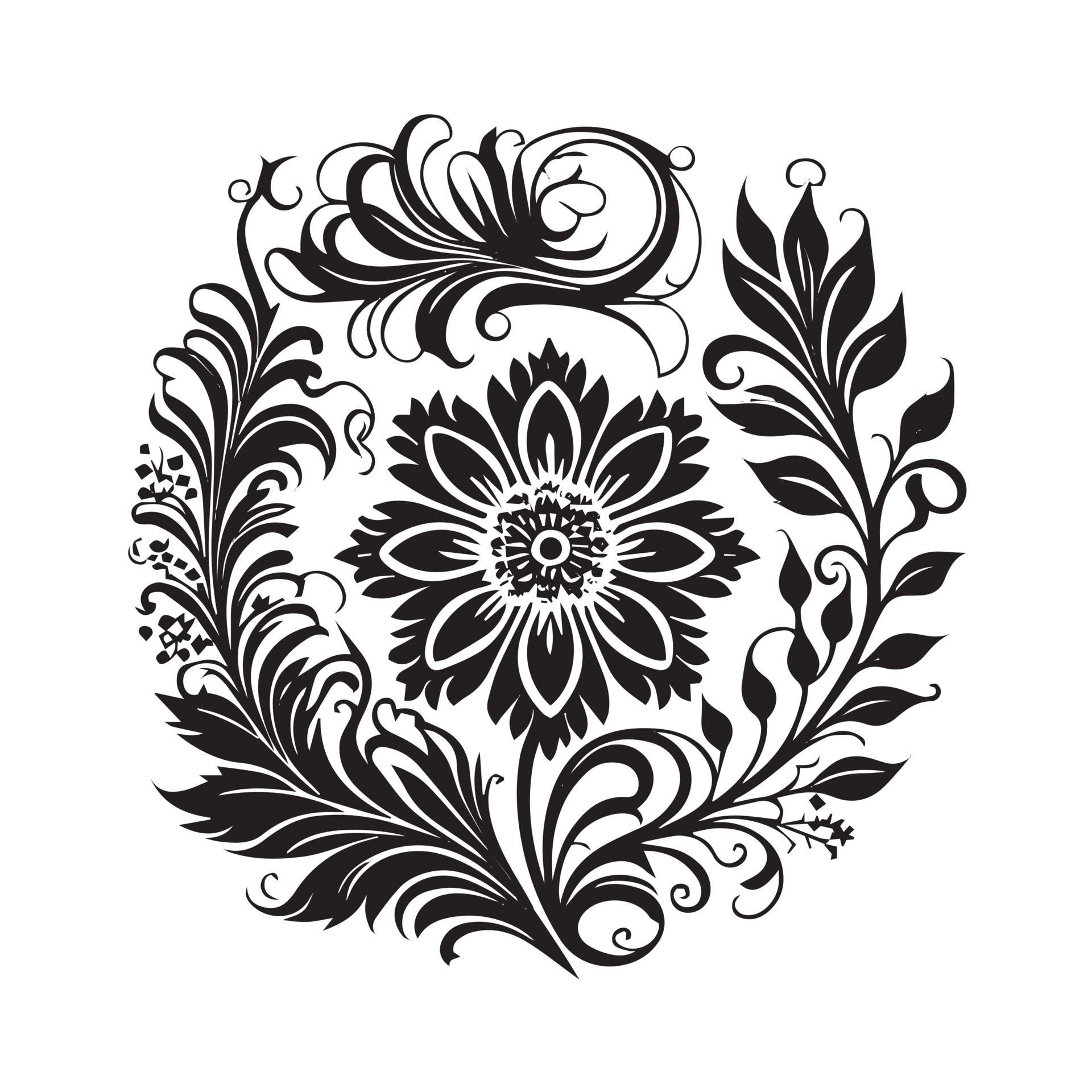 Floral Ornament vector silhouette, Set of floral design elements