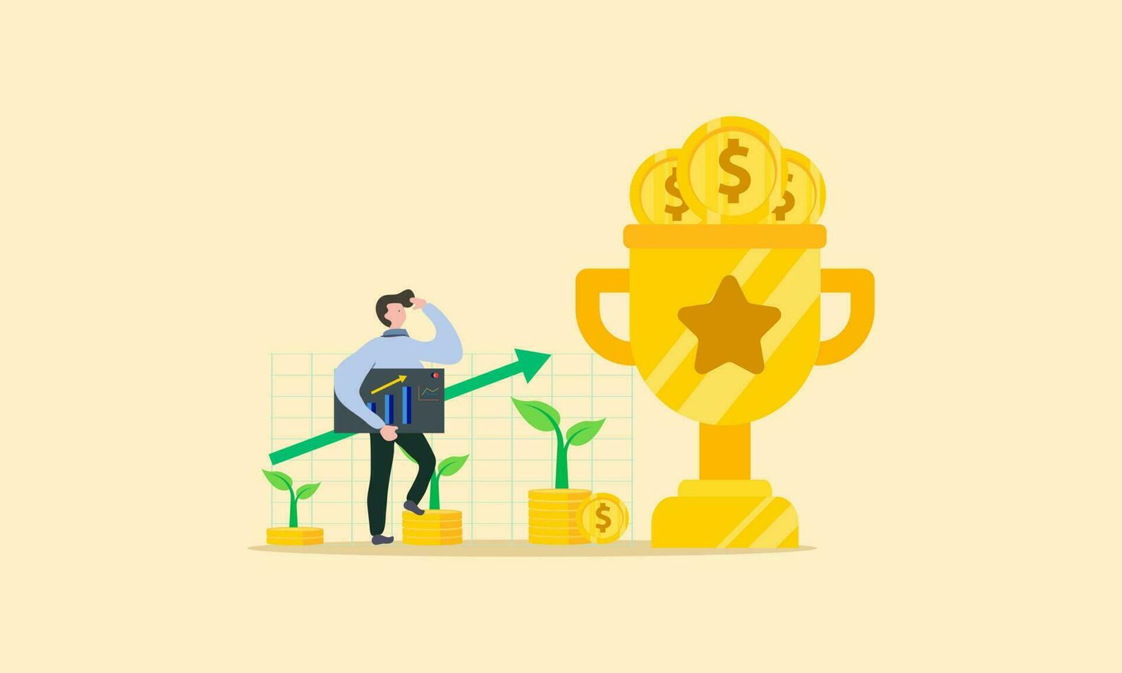 Mutual fund or growing investment, wealth profit growth or earning increase, savings or wealth management, pension fund concept vector illustration