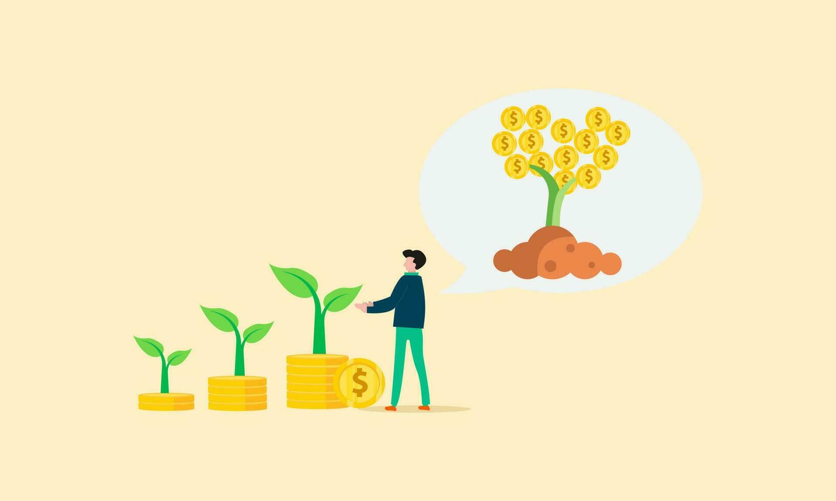 Mutual fund or growing investment, wealth profit growth or earning increase, savings or wealth management, pension fund concept vector illustration