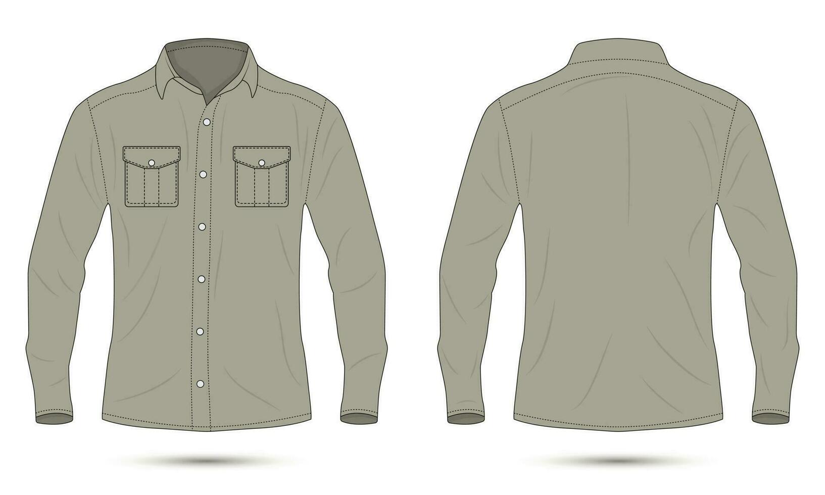 Long sleeve formal shirt technical drawing front and back view vector