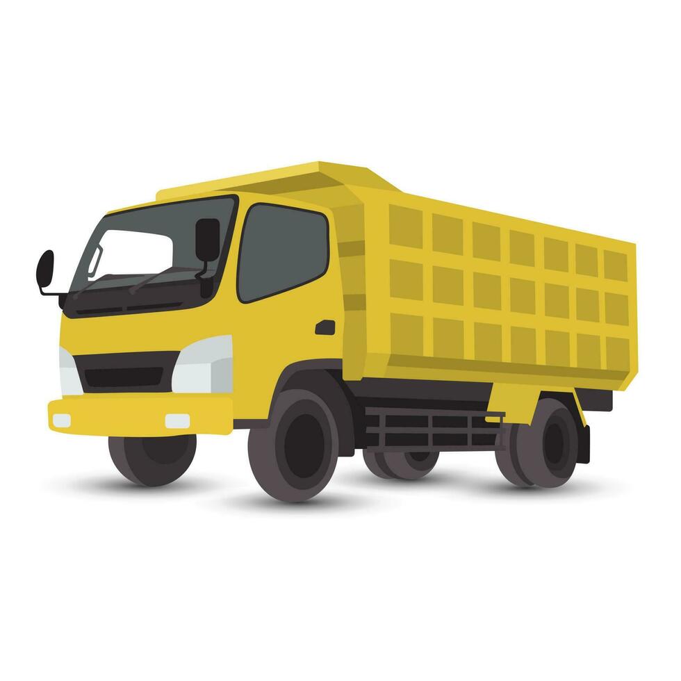 Flat cartoon yellow color dump truck vector