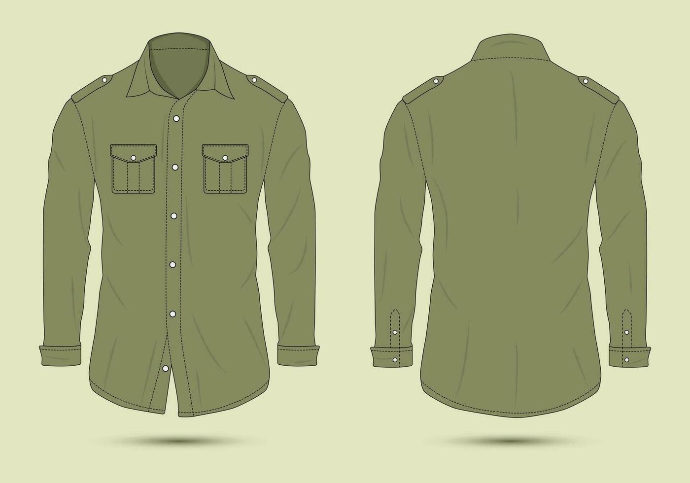 Long sleeve formal military shirt mockup front and back view vector