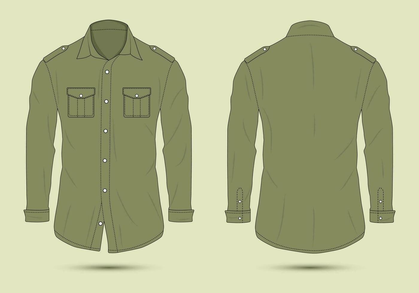 largo manga formal militar camisa Bosquejo frente y espalda ver vector