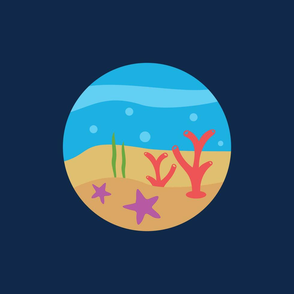 sin título-2círculo submarino mundo naturaleza con coral y estrella pez, vector ilustración logo diseño modelo