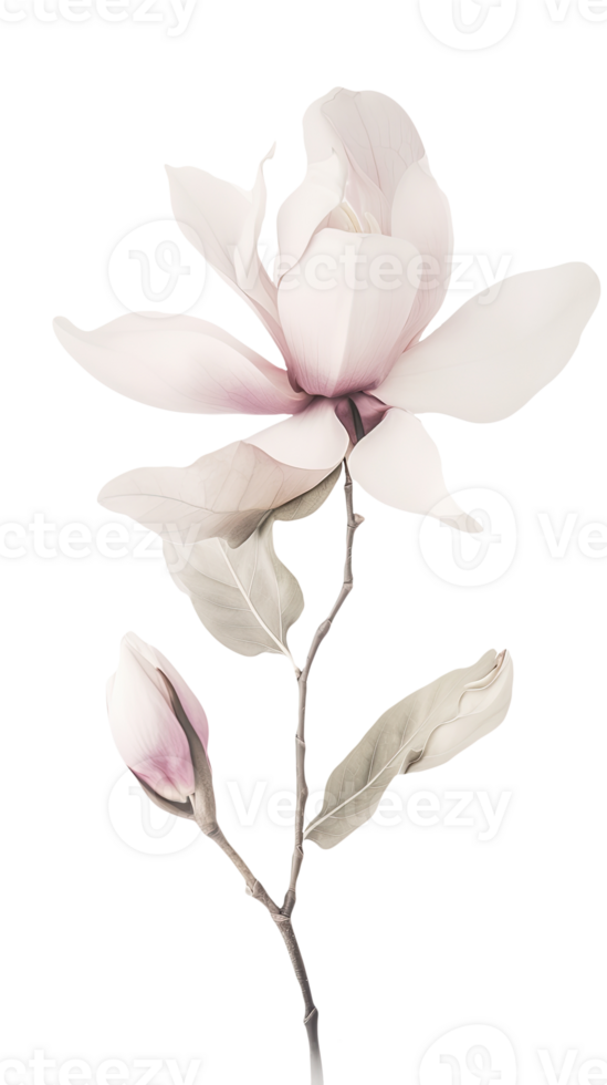 Amazing Image of Magnolia Flower Branch on Transparent Background. . png