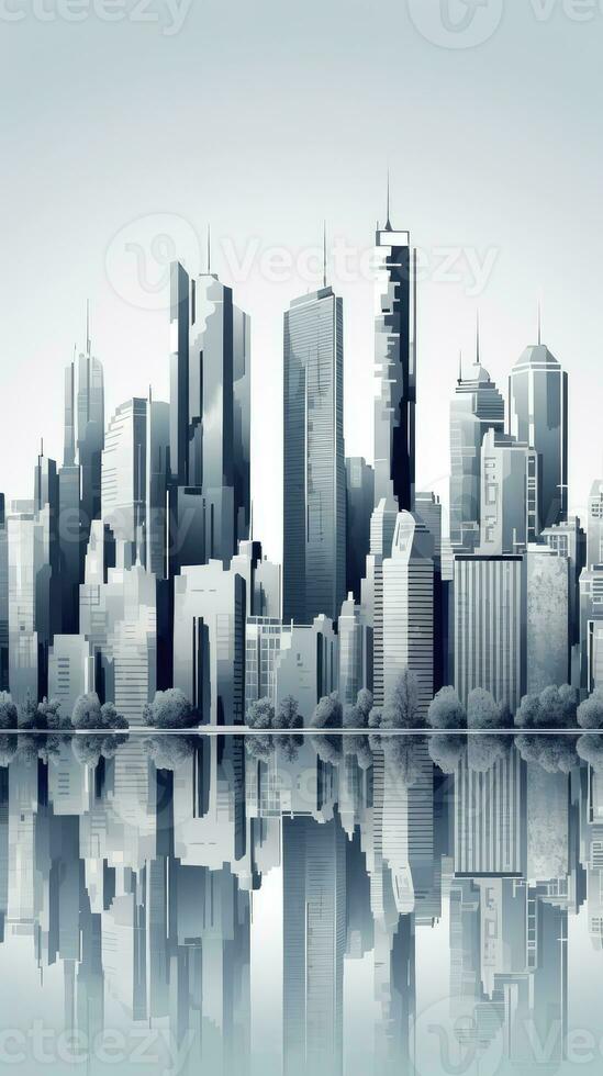 Grey Abstract Modern City Skyline Building of Metropolitan Area Reflection Backgroound. photo