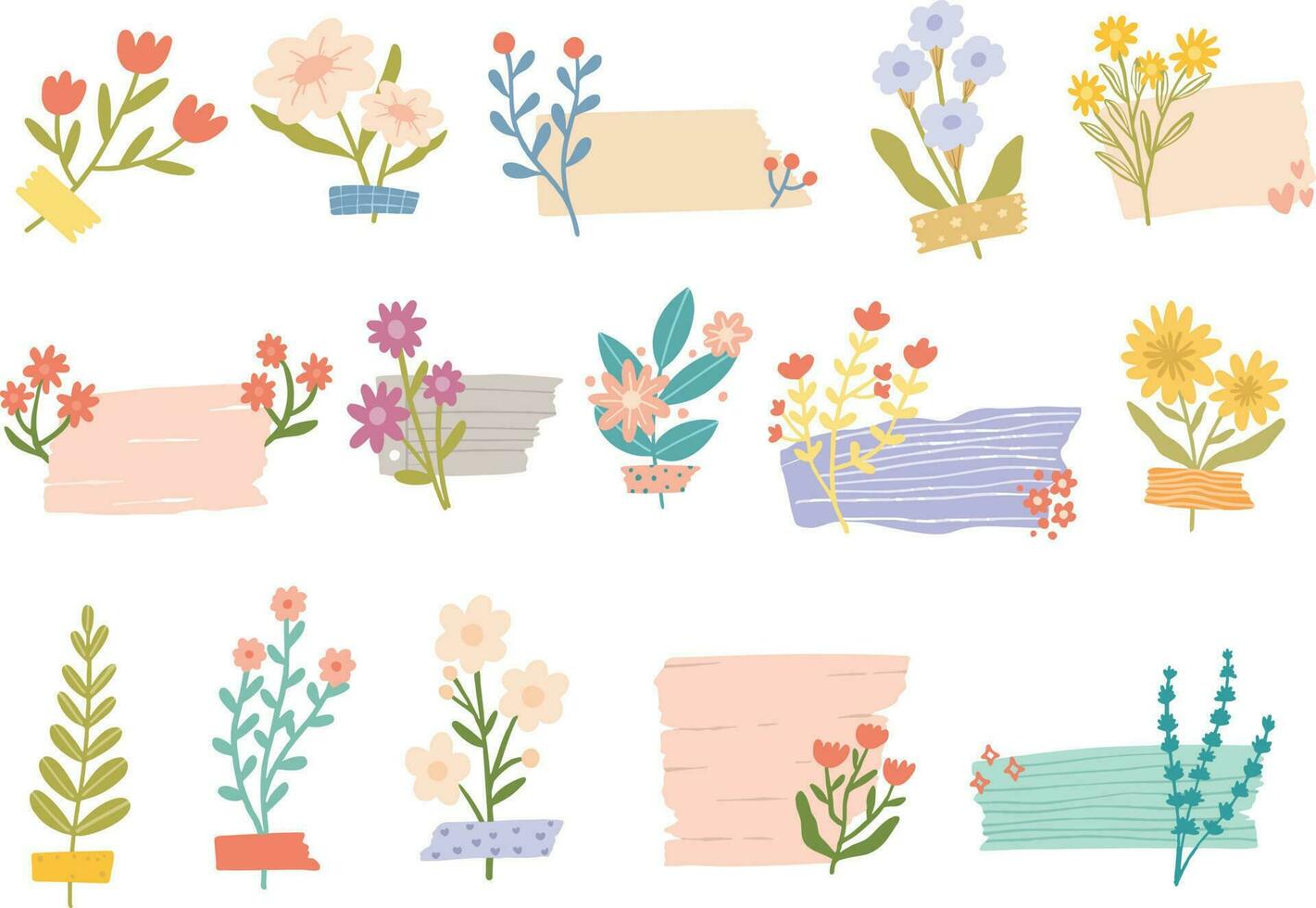 Set Collection Hand drawn Floral with Tape Illustration vector